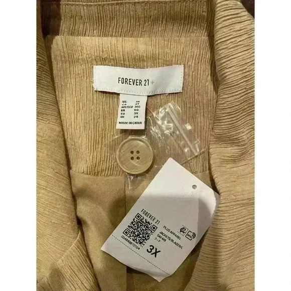 Forever 21 Plus Women Blazer Sz 3X Gold Tan Jacket Long Coat 3xl NWT Premium - Picture 3 of 5